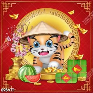 background đón xuân của bé hổ đội nón lá nhâm dần 2022