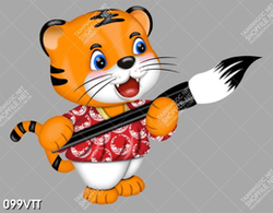 vector chất lượng cao hổ con cầm bút thư pháp