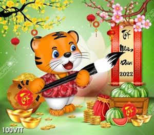 background chất lượng cao bé hổ viết thư pháp ngày tết