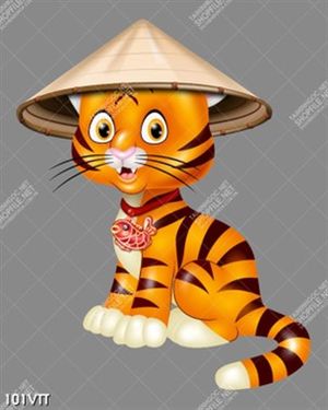 vector hổ con đội nón lá chào mừng năm mới