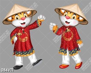background đồ họa cặp hổ mặc áo dài chúc tết 2022