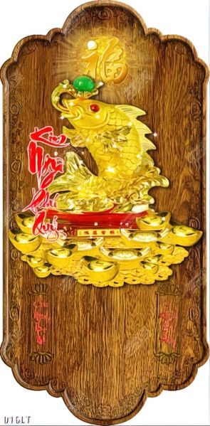 tranh lịch Kim Ngư Phú Quý mạ vàng tài lộc