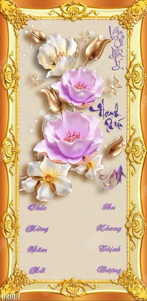 mẫu file PSD thiết kế lịch hoa bướm 3d khung mạ vàng