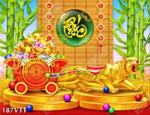 background PSD tranh hổ kéo xe vàng nhâm dần