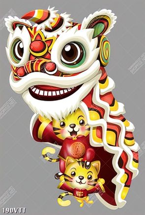 Vector file tranh bộ hổ múa lân tân xuân nhâm dần 2022
