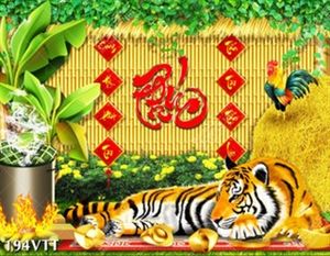 tranh 3D mãnh hổ nằm cạnh nồi bánh chưng