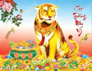 tranh vẽ 3D hổ vằng đeo vòng trang trí phòng khách