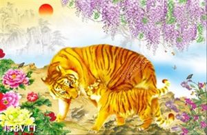 tải mẫu vẽ tranh tường mẹ con mãnh hổ phong thủy cực đẹp