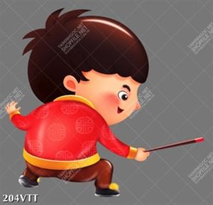 File In tranh vẽ 3D cậu bé mặc áo đỏ đốt pháo năm mới