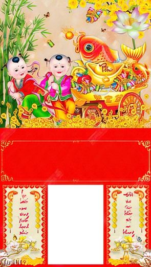 tải mẫu tranh lịch em bé kéo xe cá vàng độc đáo