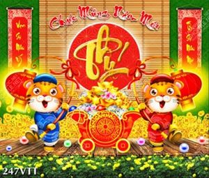 Bức tranh Tết hổ vàng cầm lồng đèn xưa cổ truyền xuân nhâm dần