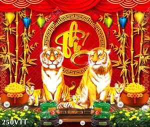 vector nền PSD tranh ngũ hổ tài lộc năm mới trang trí tết