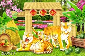 File In mẫu tranh gia đình ngũ hổ cực kì ấn tượng nhâm dần 2022