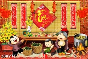 File In tải file PSD tranh trang trí tết gia đình nhà bé đón xuân về