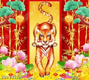 File In tranh PSD mãnh hổ nghệ thuật bên cạnh hoa sen lung linh sắc màu