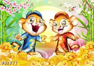 File In bức tranh tết hổ mặc áo dài truyền thống thướt tha màu sắc rực rỡ