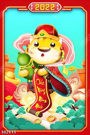 File In tranh teo tường hổ thần tài chúc mừng năm mới 2022