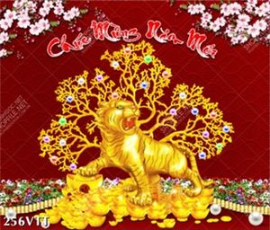 Tranh tết mãnh hổ đứng trên đống vàng mảng màu tươi mới nhâm dần 2022