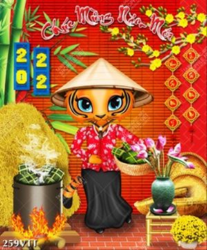 File In vector tranh hổ bưng bánh truyền thống tết Việt năm nhâm dần 2022