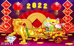 File In tranh hổ kéo xe vàng phát tài phát lộc trang trí ngày tết