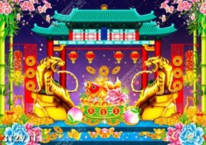 File In muôn màu tranh Tết hổ gầm trước cổng hoa đào nhâm dần 2022