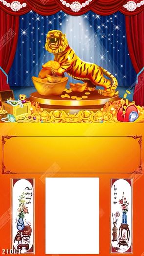 loại tranh lịch hổ đứng trên đống vàng treo phòng khách biểu tượng cho sự sung túc về của cải