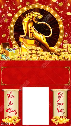 tranh lịch mãnh hổ đứng trên tiền vàng để rước tài lộc về cho gia chủ