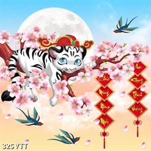 File In tranh hổ thần tài nằm trên cành đào cung chúc năm mới 2022