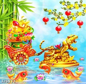 File In tuyển tập mẫu tranh hổ kéo xe vàng trên hồ sen lung linh nhâm dần 2022