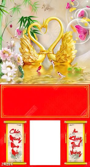 mẫu file 3D tranh lịch thiên nga bên cạnh hoa sen 
