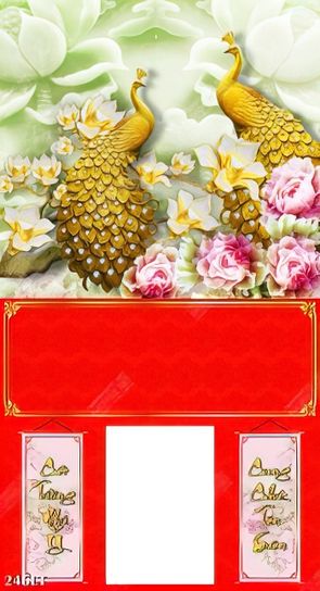 tranh lịch tài lộc đôi chim công khoe sắc trên cành hoa