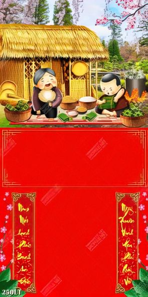 tải file PSD chất lượng cao bà cháu gói bánh ở làng quê Việt Nam