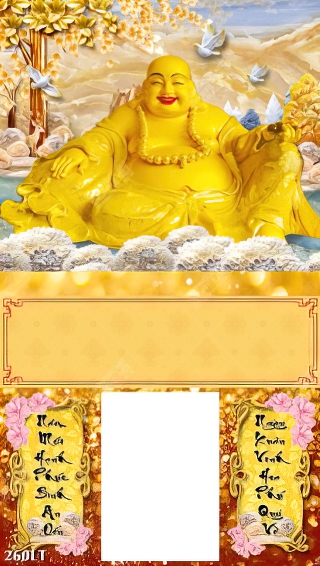 mẫu lịch đồ họa 3D Phật Di Lặc cười hoan hỷ đón hạnh phúc