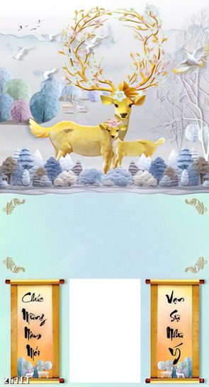 mẫu tranh lịch mẹ con hươu 3D mang lại tài lộc cho gia chủ