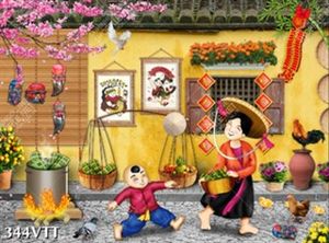 File In tranh phong cảnh đi chợ làng quê Việt Nam File In tranh phong cảnh đi chợ làng quê Việt Nam