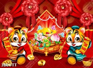 File In tranh dân gian Việt Nam hình ảnh bộ hổ mặc áo dài truyền thống