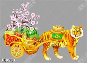 File In tuyển tập tranh mãnh hổ kéo xe vàng biểu tượng của sức mạnh, uy quyền