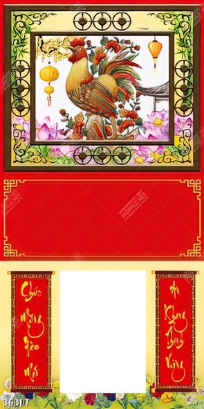 bộ sưu tập thiết kế lịch Tết tranh đông hồ gà hoa hồng đẹp đem lại sự sang trọng, may mắn