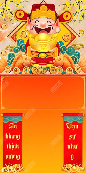 cung chúc an khang mọi nhà với bộ lịch thần tài ôm vàng cười vui vẻ