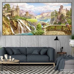 Tranh lâu đài bên ngọn đồi cao in uv