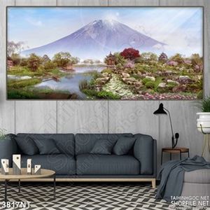 Tranh khu vườn dưới chân núi phủ đầy sương