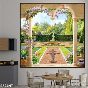 Tranh khu vườn xanh phía sau cánh cổng 3d