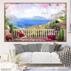 Tranh từ ban công nhìn ra biển xanh biếc