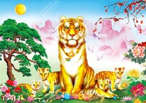 Tranh dán tường 3D gia đình chúa sơn lâm