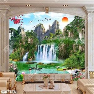Tranh dán tường người lái đò thác nước 3D Tranh dán tường người lái đò thác nước 3D