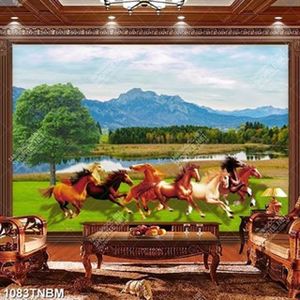 Tranh phong cảnh bát mã trên đồng cỏ in uv