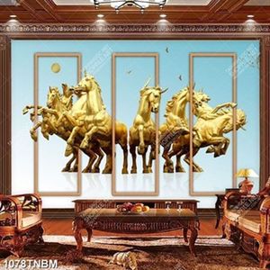 Tranh 3D những chú ngựa vàng in kính