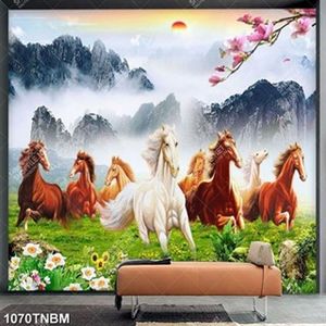 Tranh bát mã và hoa bên sườn núi chất lượng cao