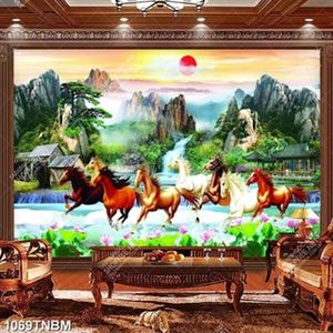 Tranh sơn thủy bát mã in uv file gốc