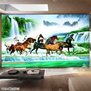 Tranh đàn ngựa vượt thác nước decor tường